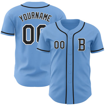 Custom Light Blue Black-White Authentic Baseball Jersey