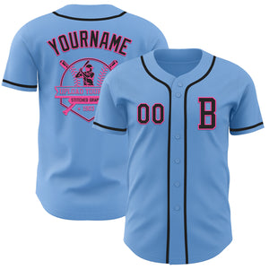 Custom Light Blue Black-Pink Authentic Baseball Jersey