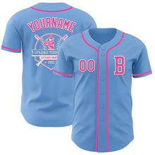 Load image into Gallery viewer, Custom Light Blue Pink-White Authentic Baseball Jersey
