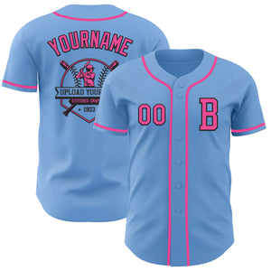 Custom Light Blue Pink-Black Authentic Baseball Jersey