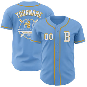 Custom Light Blue White-Old Gold Authentic Baseball Jersey