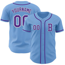 Загрузить изображение в средство просмотра галереи, Custom Light Blue Purple-White Authentic Baseball Jersey
