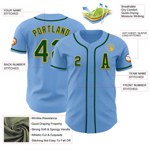 Custom Light Blue Green-Gold Authentic Baseball Jersey