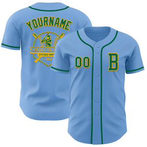 Custom Light Blue Kelly Green-Gold Authentic Baseball Jersey