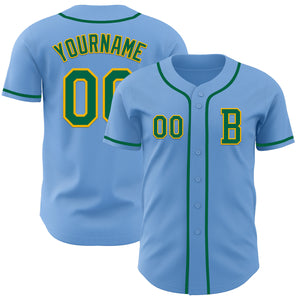 Custom Light Blue Kelly Green-Gold Authentic Baseball Jersey