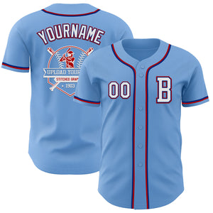 Custom Light Blue Royal-Red Authentic Baseball Jersey