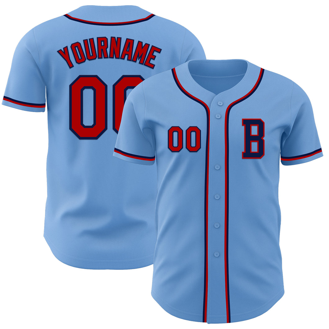 Custom Light Blue Red-Navy Authentic Baseball Jersey