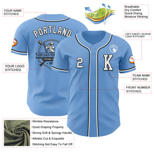 Custom Light Blue White-Black Authentic Baseball Jersey