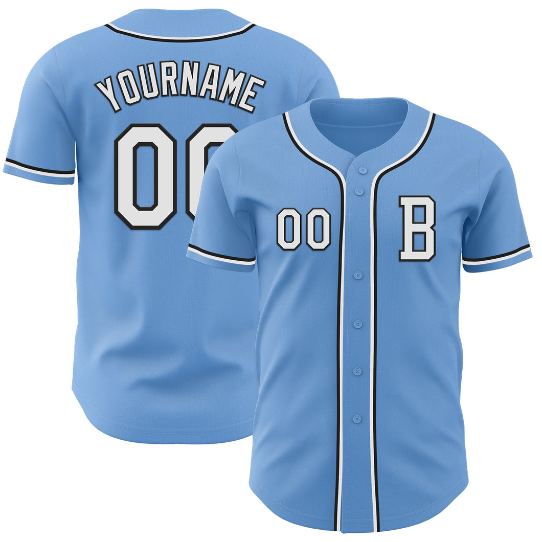 Custom Light Blue White-Black Authentic Baseball Jersey