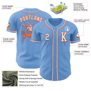 Custom Light Blue White-Orange Authentic Baseball Jersey