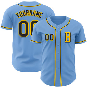 Custom Light Blue Black-Yellow Authentic Baseball Jersey