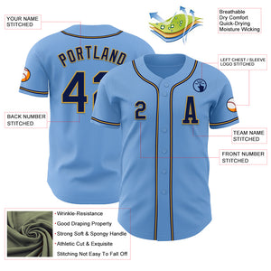 Custom Light Blue Navy-Old Gold Authentic Baseball Jersey