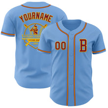 Load image into Gallery viewer, Custom Light Blue Crimson-Yellow Authentic Baseball Jersey
