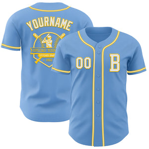 Custom Light Blue White-Yellow Authentic Baseball Jersey