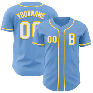 Custom Light Blue White-Yellow Authentic Baseball Jersey