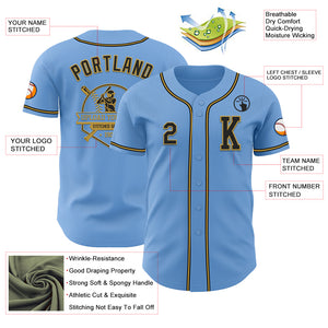 Custom Light Blue Black-Old Gold Authentic Baseball Jersey