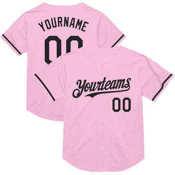 Custom Light Pink Black Mesh Authentic Throwback Baseball Jersey