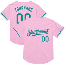 Загрузить изображение в средство просмотра галереи, Custom Light Pink Teal Mesh Authentic Throwback Baseball Jersey
