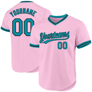 Custom Light Pink Teal-Black Authentic Throwback Baseball Jersey