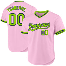 Load image into Gallery viewer, Custom Light Pink Neon Green-Navy Authentic Throwback Baseball Jersey
