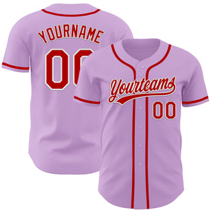 Custom Light Purple Red-White Authentic Baseball Jersey