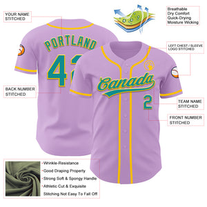 Custom Light Purple Teal-Yellow Authentic Baseball Jersey