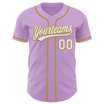 Custom Light Purple White-Old Gold Authentic Baseball Jersey