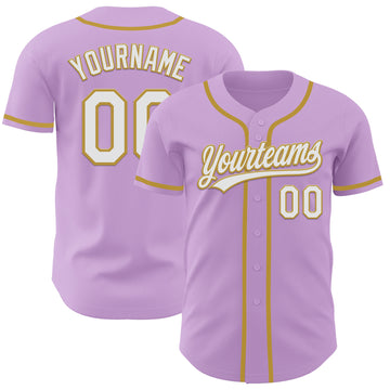 Custom Light Purple White-Old Gold Authentic Baseball Jersey