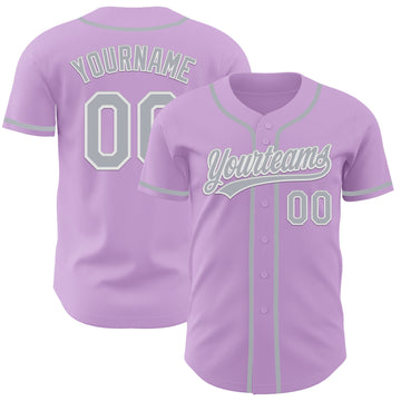 Custom Light Purple Gray-White Authentic Baseball Jersey