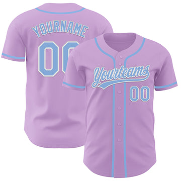 Custom Light Purple Light Blue-White Authentic Baseball Jersey