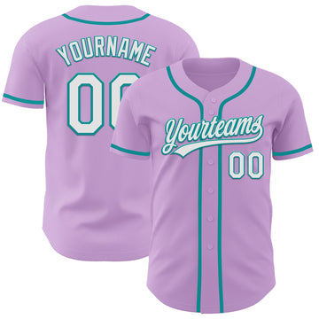 Custom Light Purple White-Teal Authentic Baseball Jersey