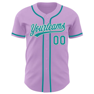 Custom Light Purple Teal-White Authentic Baseball Jersey