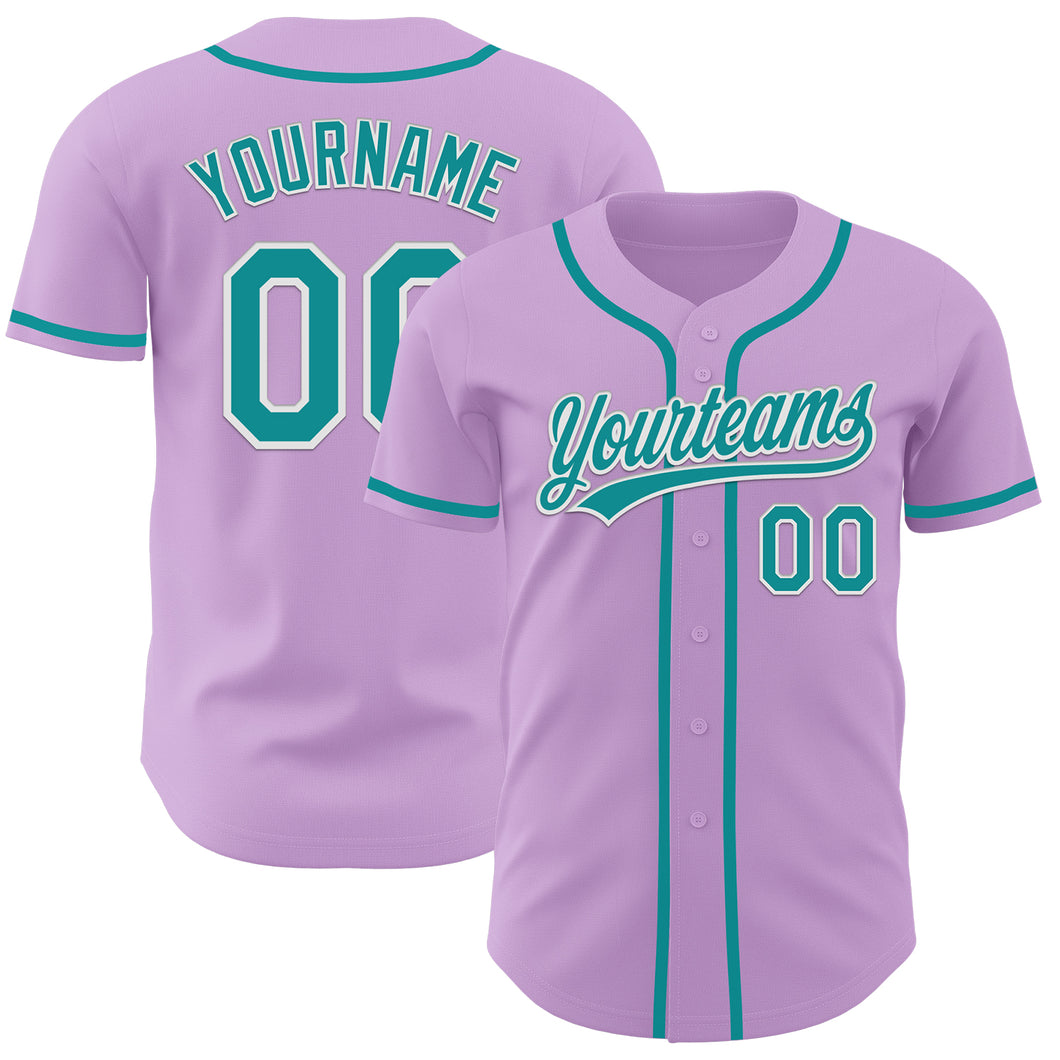 Custom Light Purple Teal-White Authentic Baseball Jersey