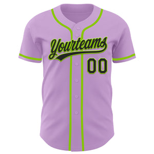 Custom Light Purple Black-Neon Green Authentic Baseball Jersey