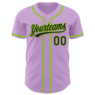 Custom Light Purple Black-Neon Green Authentic Baseball Jersey