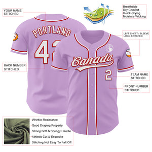 Custom Light Purple White-Red Authentic Baseball Jersey