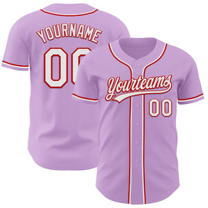 Custom Light Purple White-Red Authentic Baseball Jersey