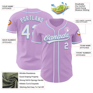 Custom Light Purple White-Light Blue Authentic Baseball Jersey