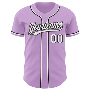 Custom Light Purple White-Black Authentic Baseball Jersey