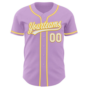 Custom Light Purple White-Yellow Authentic Baseball Jersey