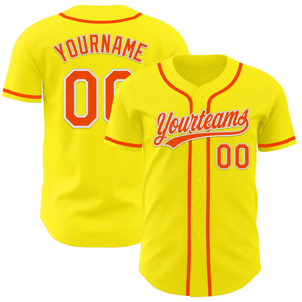 Custom Light Yellow Orange-White Authentic Baseball Jersey