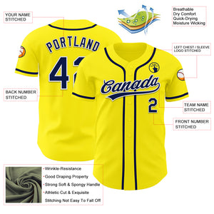 Custom Light Yellow Navy-White Authentic Baseball Jersey