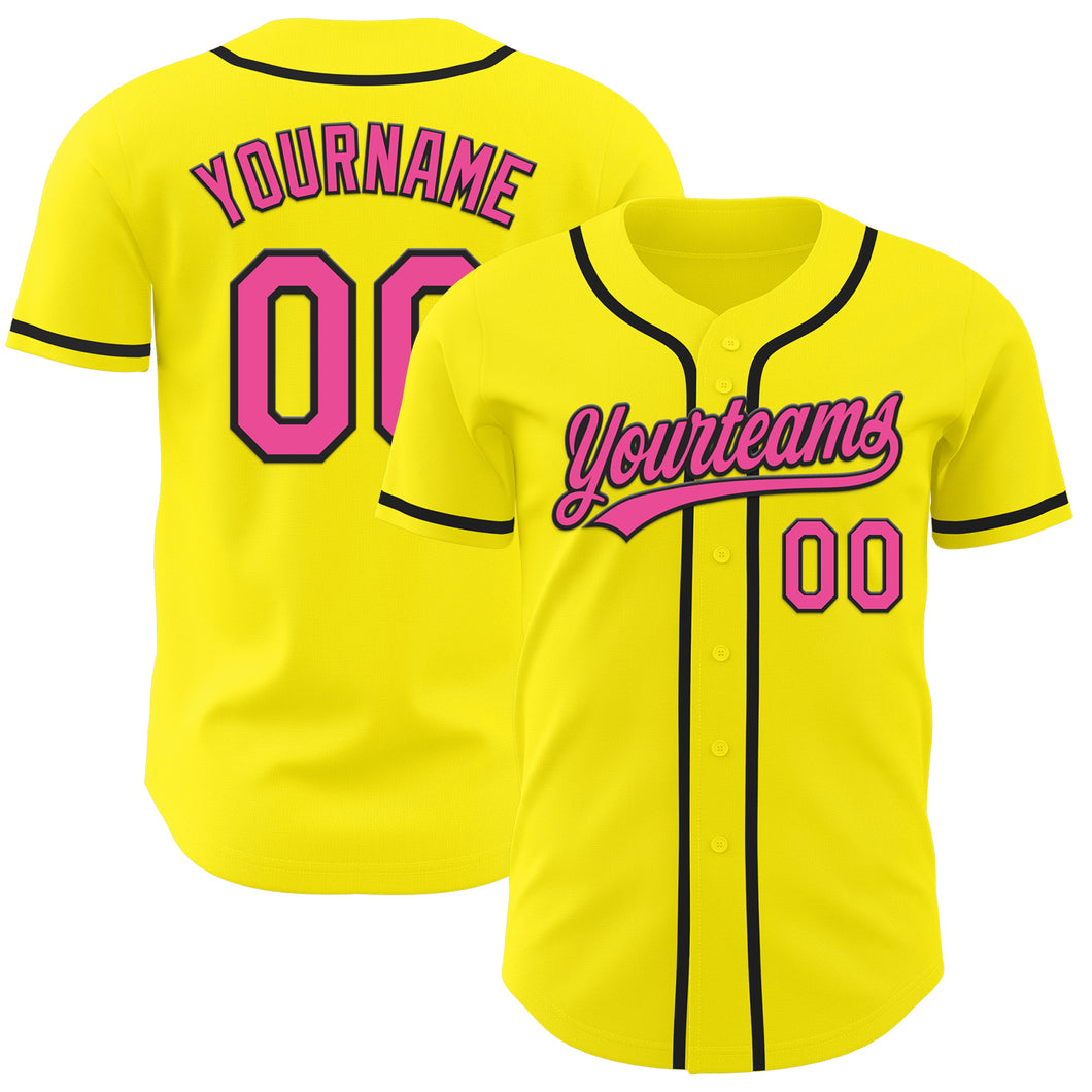 Custom Light Yellow Pink-Black Authentic Baseball Jersey