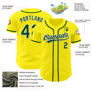 Custom Light Yellow Green-White Authentic Baseball Jersey