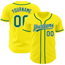 Load image into Gallery viewer, Custom Light Yellow Kelly Green-White Authentic Baseball Jersey
