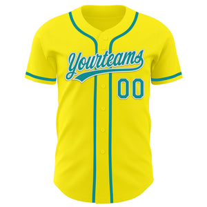 Custom Light Yellow Teal-White Authentic Baseball Jersey