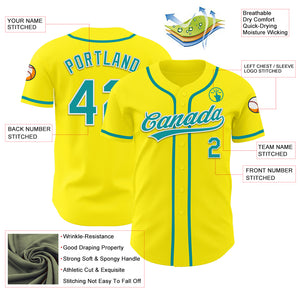 Custom Light Yellow Teal-White Authentic Baseball Jersey