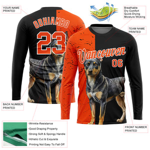 Custom Black Orange-White 3D Animal Rottweiler Dog Hunting Sleeve Performance T-Shirt