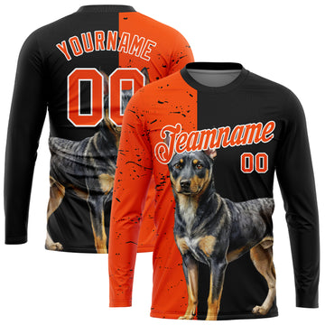 Custom Black Orange-White 3D Animal Rottweiler Dog Hunting Sleeve Performance T-Shirt