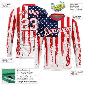 Custom White Fire Red-Royal 3D Hunting Tool American Flag Long Sleeve Performance T-Shirt